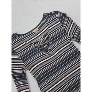 Cape Juby Striped Lace Up‎ V Neck Ribbed Long Sleeve Top Shirt Size M
